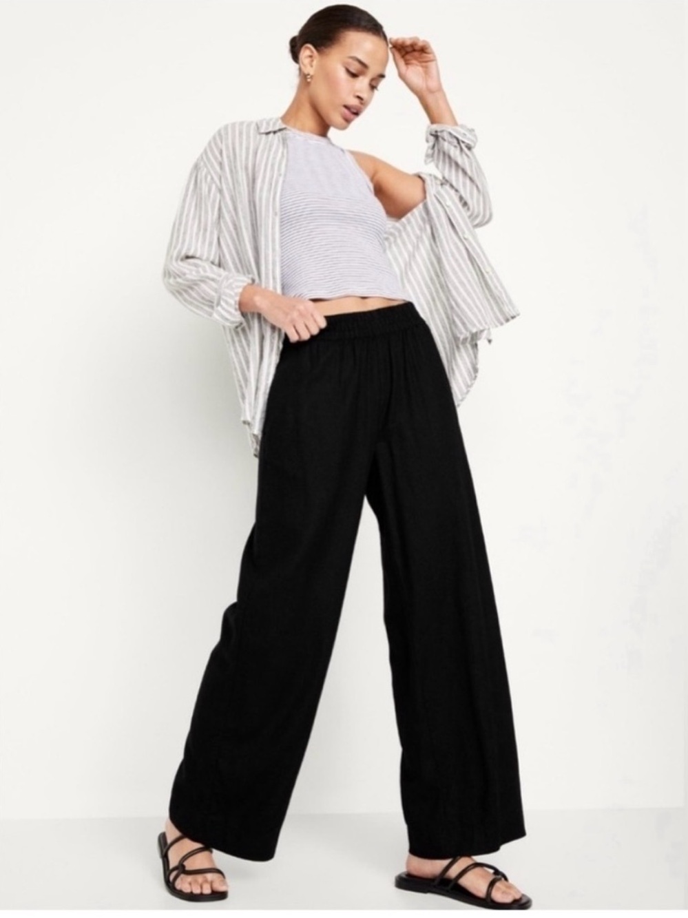 OLD NAVY Wide Leg Linen Blend Pull On Pant | Blackjack| Size M Tall